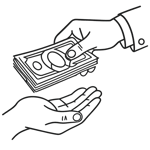 lineart a hand receiving cash with a transparent background-1